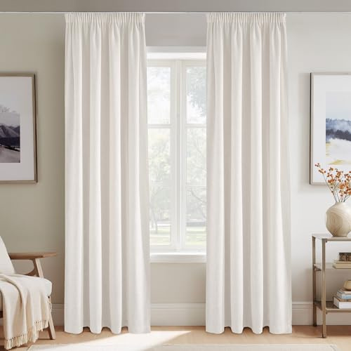 PONY DANCE Visillos Salon Semi-Translucidas con Ganchos para Rieles, Cortinas Gruesas(250 g/m2) de Lino para Dormitorio/Comedor,140x245cm,Lino