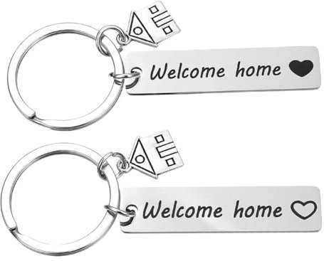 AKOOSY Porte-clés Argentés 2pcs en Acier Inoxydable pour Nouvelle Maison Porte-clés de Bienvenue Organiseurs de Clés et Décorations pour Paquet, Présent Pendaison de Crémaillère