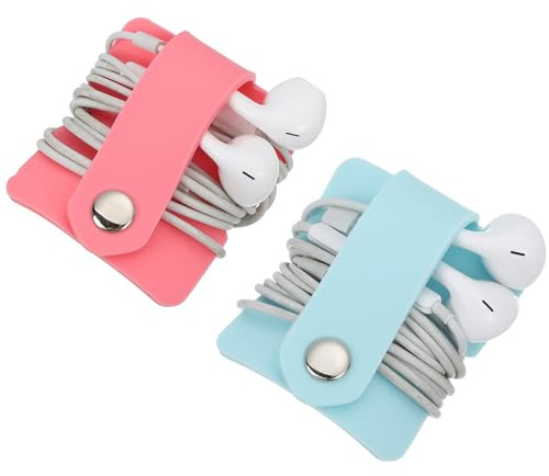sourcing map 2pcs Earbuds Holder Case, Earphone Wrap Headphone Case Cord Manager Cable Organizer Winder, Pink, Blue