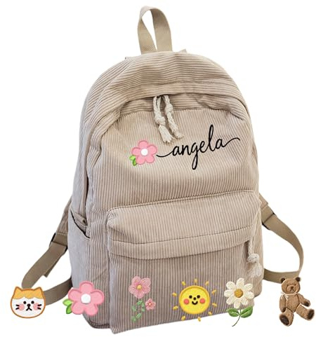 Personaliserter Cordrucksack, lässiger Kinderrucksack, leichter Reisetagesrucksack, personalisierter Schulrucksack mit Namenszug