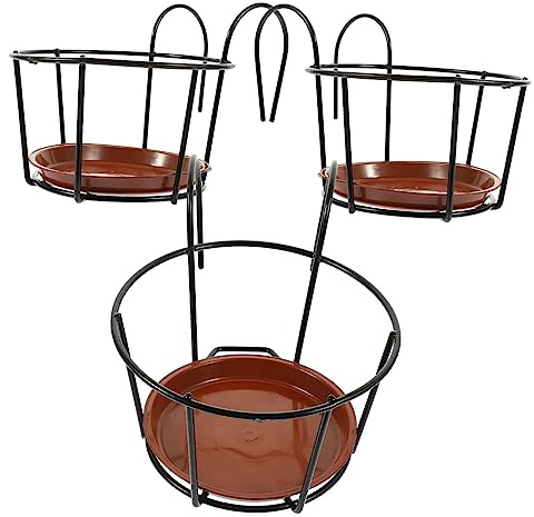 FUNOMOCYA Portafiori Decorativo Sospeso in Ferro Resistente, Supporto Portaoggetti da Balcone 3 Mensole, per Davanzale e Crescita Piante, Set Vassoio Rosso per Giardinaggio Esterno