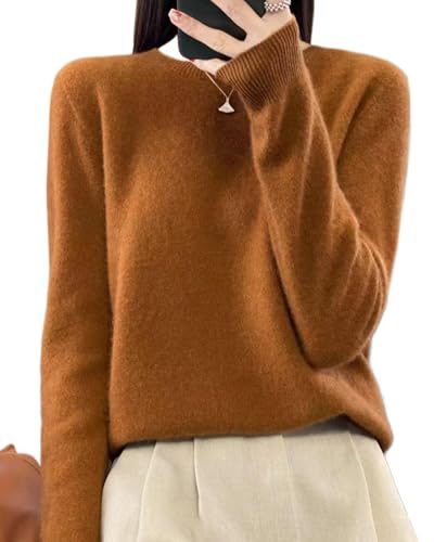 Generisch Wollpullover für Damen, weiche Wolloberteile mit Langen Ärmeln und Stehkragen, Schlichter Strickpullover