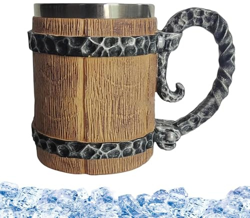BommFu Chope à bière - Décoration de bureau - Tasse à eau Renaissance avec - Pour bar, pub, restaurant, festival, fête, vacances, eau, alcool, thé, boissons chaudes ou froides