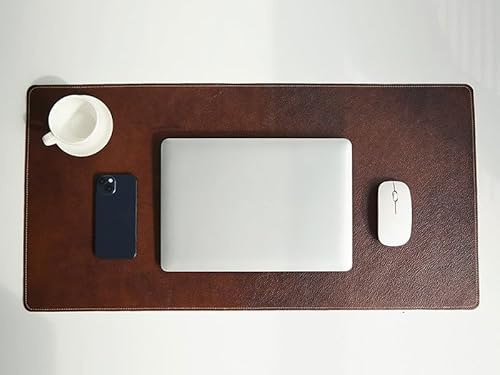 120x50cm große Schreibtischunterlage, Schreibunterlage aus echtem Leder, Rutschfeste Laptop-Mauspad für den Schreibtisch(RedBrown,100x50cm)