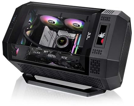 Caja De Ordenador, Caja De PC Gaming De Torre Media M-ATX/ITX - Puertos Frontales USB 3.0/Tipo-C - Panel Panorámico De Cristal Templado - Incluye Pantalla LCD De Expansión De 3,9 Pulgadas