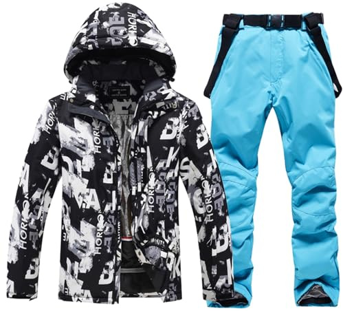 Vhersily Chaqueta de esquí para hombre y pantalones, conjunto de chaquetas de invierno para mujer, pantalones de esquí y abrigo impermeables, trajes de nieve de snowboard clásico, entretiempo, cómodo
