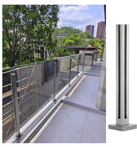 Poteaux de balustrade en acier inoxydable 304 pour verre de 10 mm – Colonne de clôture verticale robuste pour terrasse extérieure, patio, balustrade d'escalier – Gris, 130 cm de hauteur