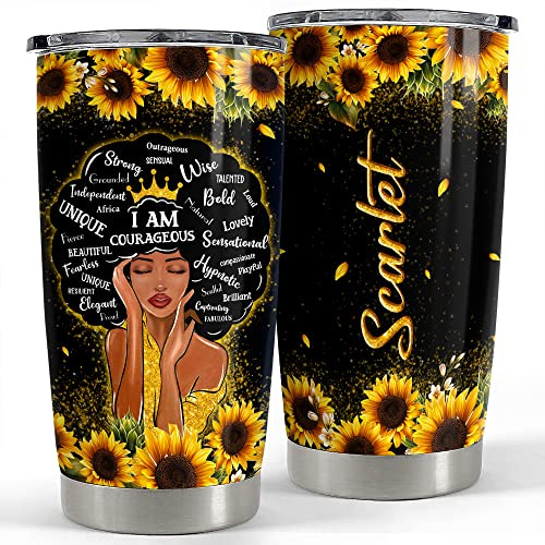 Tasse À Boire Isotherme Réutilisable Tasse De Voyage Isolée Avec Paille Et Couvercle Gobelet De Voyage Pour Noël Papa Ami 590 Ml Gobelet Personnalisé Reine Noire Tournesol Nom Personnalisé