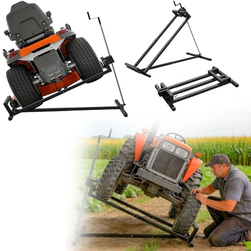 UISEBRT Rasentraktorheber Hebevorrichtung für Aufsitzmäher,Rasenmäher Jack aus Stahl bis max 400 kg,45° Neigung verstellbar,Rasentraktor Hebebühne Teleskopversion für 30% Speichereinsparung,Schwarz