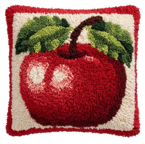 Henypt Kit de Almohadones con Cierre de Gancho Frutas rojas Kit De Cojines De Pestillo 43X43cm Funda de Cojín para Sofá, Latch Hook Manualidades Kits