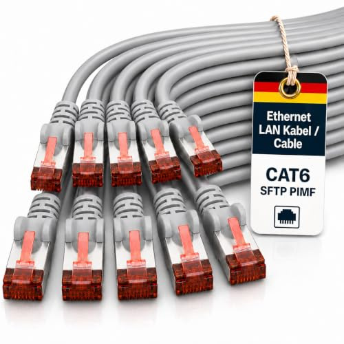 1aTTack CAT6 SSTP dubbelskärmad nätverksplåtkabel med 2 x RJ45-kontaktset (5 stycken) 3,0 Meter grå – 10 stycken