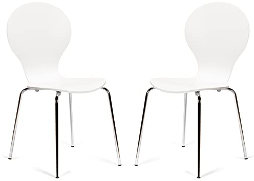 Your Price Furniture.com Set of 2 Kimberley White and Chrome Metal Keeler Style Stackable Dining Chairs - Kitchen Cafe Bistro Style Stacking Chairs