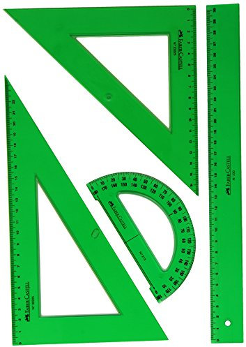 Faber-Castell 65021 - Pack Escolar - Escuadra - Cartabón - Regla - Semicírculo - Color Verde
