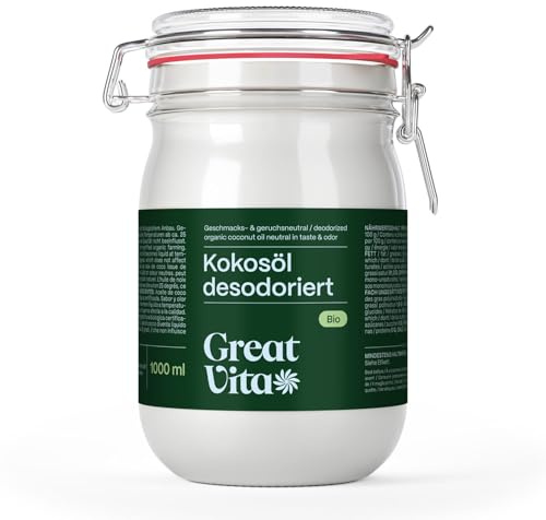 MeaVita Kokosöl, Geschmacksneutral (desodoriert), 1000 ml im Bügelglas zum Kochen Braten Backen