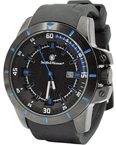 Smith & Wesson Men's Trooper Watch, Water Resistant, 5 ATM, Japanese Movement, Scratch-Resistant Glass, Date Display, Rubber Strap, 47mm