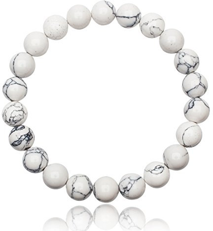 UNIQUE GEMS Damen Armband weißer Türkis – 8mm Naturstein Chakra Perlenarmband elastisch – Handgefertigtes Heilstein & Energiearmband – Made in Germany