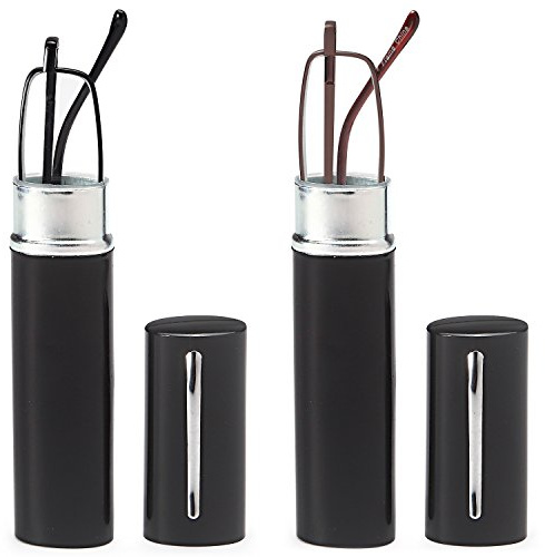 DOUBLETAKE Reading Glasses - 2 Pairs Slim Pocket Readers w Pen Clip Case - 2.50