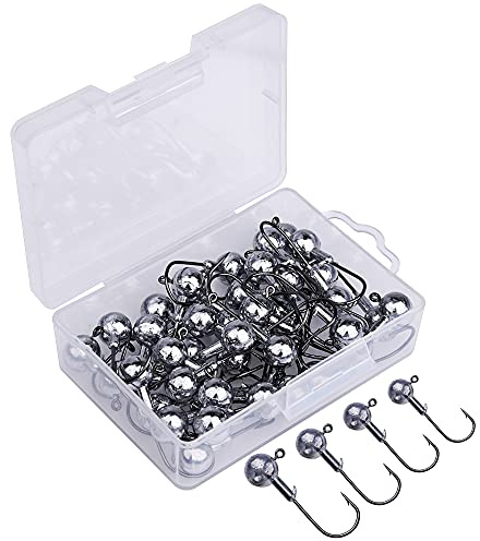 Goture 40 Stück Jigköpfe Angelhaken 10g, Jighaken, Jighead, Jigköpfe Set, Jighaken Set, Jigkopf für Gummifische Set, Jigköpfe, Jighaken mit Round Jighead für Gummifische zum Raubfishangeln