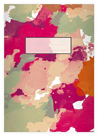 Kartenkaufrausch 8 Inspirierende DIN A4 Schulhefte, Schreibhefte mit bunten Wasserfarben in rot beige Lineatur 27 (liniertes Heft)