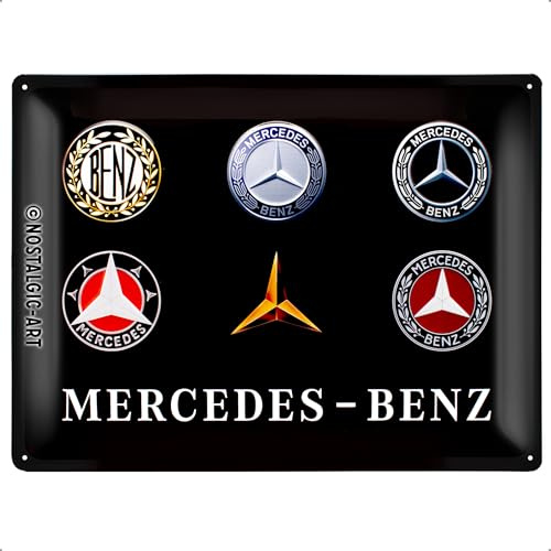 Nostalgic-Art Retro Blechschild, 30 x 40 cm, Mercedes-Benz – Logo Evolution | Original Mercedes-Benz Lizenzprodukt (OLP), aus Metall, Vintage Design, Geschenk-Idee für Mercedes-Fans