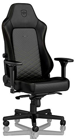 noblechairs Hero Gaming Stuhl 150 kg Belastbarkeit, PU-Kunstleder Bürostuhl Ergonomisch, Schreibtischstuhl Schwarz/Gold, PC Drehstuhl mit Rollen, Gamer Sessel, Inklusive Kissen