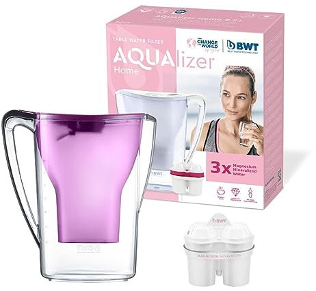 BWT Jarra Filtradora de Agua Aqualizer Berenjena 2,7L – Reduce Cal, Cloro e Impurezas y Enriquece con Magnesio – incl. 4 Cartuchos