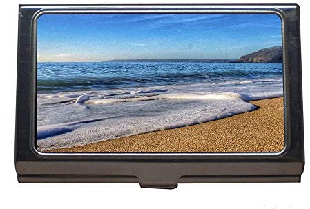 Edelstahl-Visitenkartenhalter, Strandlandschaft, Visitenkarten-Etui für Herren und Damen (Silber 0315)