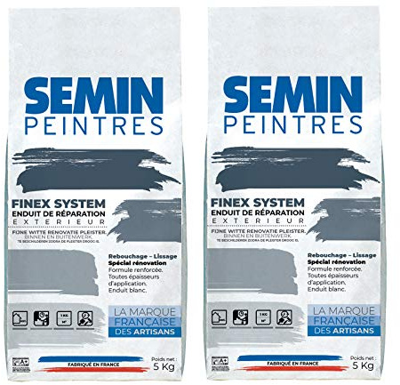 Enduit de Rebouchage Extérieur - Semin - Réparation, Lissage & Rebouchage - Haute Adhérence - Blanc - Sac de 5 kg (Lot de 2)