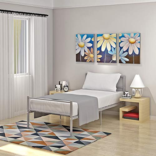 Panana Single Metal Bed Frame, 3FT Modern Design Bed Base with Strong Metal Slats, Headboard and Footboard bedroom furniture for Kids Adults (Grey)