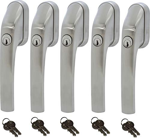 ABUS FG300 ER, abschließbarer Fenstergriff in Edelstahl-Optik, im Set 5 Stück alle gleichschließend AL0145 mit insgesamt 10 Schlüssel