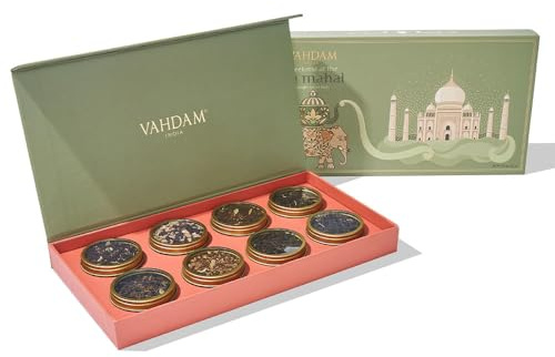 VAHDAM, Weekend In Taj Mahal Tea Gift Set Travel Edition Gift Box | 8 Varieties - Chai, Black, Herbal Tea | Gluten Free, Non GMO | Gifts for Women & Men