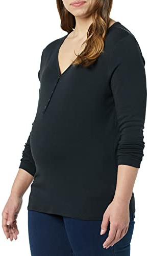 Amazon Essentials Camisa Henley Ajustada para Lactancia y Maternidad Mujer, Negro, L