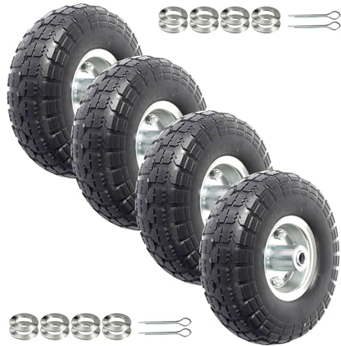 AR-PRO (4-Pack) 10-Inch Solid Rubber Tire Wheels - Replacement 4.10/3.50-4 Flat Free Tire with 5/8 Bearings, 2.2 Offset Hub - Perfect for Lawn Garden Cart, Hand Truck, Wheelbarrow, Utility Cart