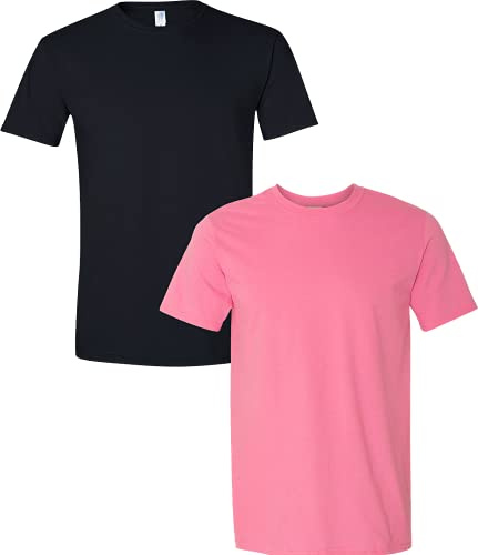 Gildan Men's Softstyle Cotton T-Shirt, Style G64000, 2-Pack, Black/Azalea, Large