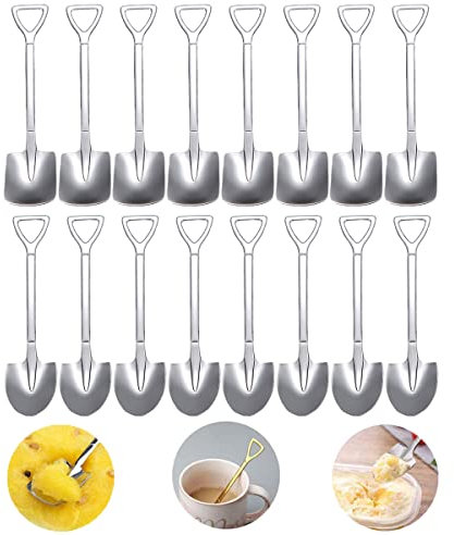 Edelstahl Spatenlöffel,Forreen 16 Stück Dessertlöffel Edelstahl Teelöffel Kreativer Schaufelform Löffel Eisdessertlöffel Kaffeelöffel Besteckset für Küche Party Bar Picknick,2 Formen