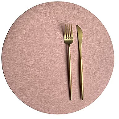 Rund Tischsets Abwaschbar, Zweifarbig Leder Kunstleder Platzset Wasserdicht Platzdeckchen Lederoptik für Hause Küche Restaurant und Hotel, 32cm (Rosa+Dunkelgrau,6 Stück)