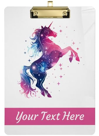 Personalisiertes Einhorn-Klemmbrett aus Acryl, A4, Standardgröße, dekorative Klemmbretter mit Text-Logo, für Studenten, Männer, Frauen, 22,9 x 31,8 cm, mit flachem Metallclip