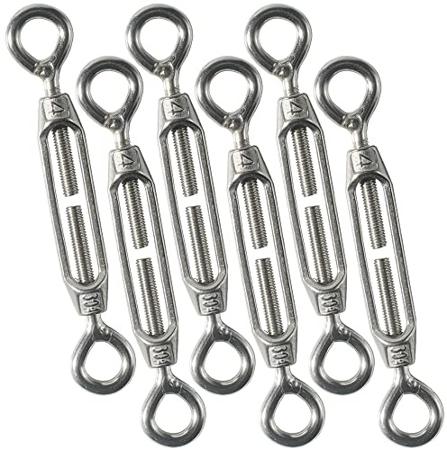 Cozihom M4 Auge & Auge/O auf O Spannschloss 304 Edelstahl, Hardware-Kit für Drahtseilspannung strapazierfähig, für Sonnenschutz, Zeltmontage, rostfrei, 6 Packungen