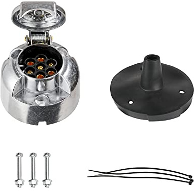 BEIJISTAR Prise Remorque en Métal 7 Broches avec Joint en Caoutchouc, Selon ISO 1724, 12V Étanche Connecteur Prise Remorque 7 Broches Femelle, pour Caravane RV Voiture Bateau (Alliage d'aluminium)