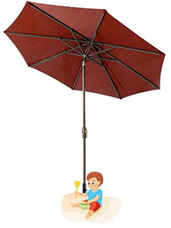 HDZNDH 270cm Sonnenschirm Gartenschirm Marktschirm und Schirmstoff Wasser- und schmutzabweisend, knickbar mit Kurbel, for Garten, Deck, Schwimmbad, Sandstrand (Color : Red, Size : 2.1m)