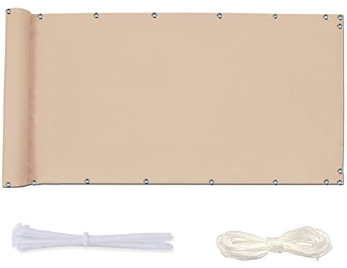 Redfire Balkonverkleidung 130x250cm,Anti-Aging Bespannung Balkon Einfache Montage Sichtschutzplane mit Ösen Nylon Kabelbinder und Kordel für Balkon,Beige