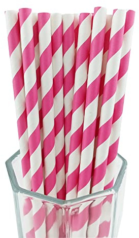YAOSHENG Paper Straws for drinking, 100 Pack Rose-red Striped paper straws for Party Supplies,Birthday,Wedding,Bridal/Baby Shower,Juice, shakes,Smoothies,cocktail (Rose red)