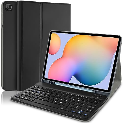 Samsung Galaxy S6 Lite Case with Keyboard, Slim Smart Leather Case with S Pen Holder &Bluetooth Keyboard for Samsung Galaxy Tab S6 Lite 10.4 Inch 2024/2022/ 2020, Black ﻿