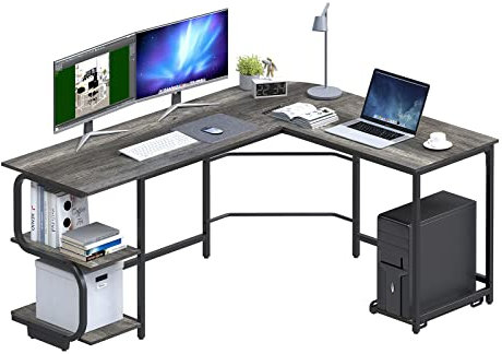 Ulifance L-förmiger Schreibtisch 155 * 110cm mit Regal，Umkehrbarer Computertisch Eckschreibtisch Gaming Tisch Laptop PC Tisch Bürotisch für kleinen Raum Schwarze Eiche