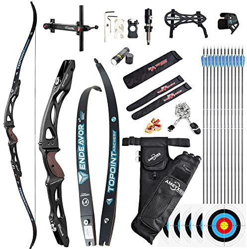 SHARROW Bogenschießen Takedown Recurve Bogen und Pfeile Set ILF Wurfarme und Riser 66/68/70 Zoll Erwachsene Wettbewerb Bogen Recurvebogen Sportbogen Jagdbogen 28-44lbs (70/28lbs, Schwarz)