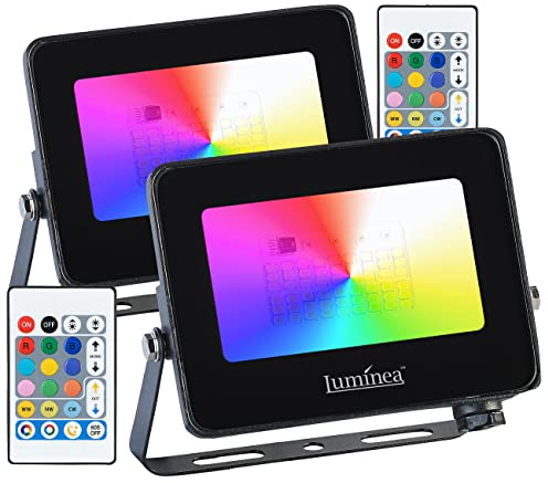 Luminea Bühnenlicht: 2er-Set wetterfeste Outdoor-Fluter, RGB-CCT-LEDs, 15 W, 1.250 lm, IP65 (LED RGB Strahler, Strahler Outdoor, DJ)