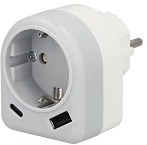 MAURER - Adapter/Schukostecker mit 2 Buchsen, USB A und USB C - AFT 19110325