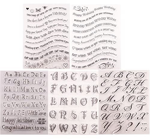 LICHENGTAI 5 Blätter Silikonstempel Set, Clear Stamps Buchstaben und Zahlen Stempel Silikon Clear Stamps Deutsch für DIY Bullet Journal Scrapbooking Fotoalbum Kinder Stempelset