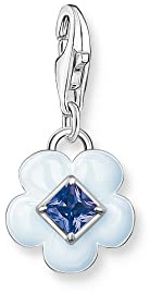 THOMAS SABO Charm-Anhänger Blume mit blauem Stein Silber 925 Sterlingsilber, Kaltemail