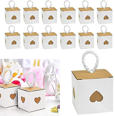 DIKEBAO 30 Stück Geschenkboxen Karton Geschenkschachtel Herz Pralinenschachtel kleine Schachteln braune und weiße Kraftpapierbox Leere Geschenkbox für Jubiläen Geburtstage Hochzeiten weihnachten